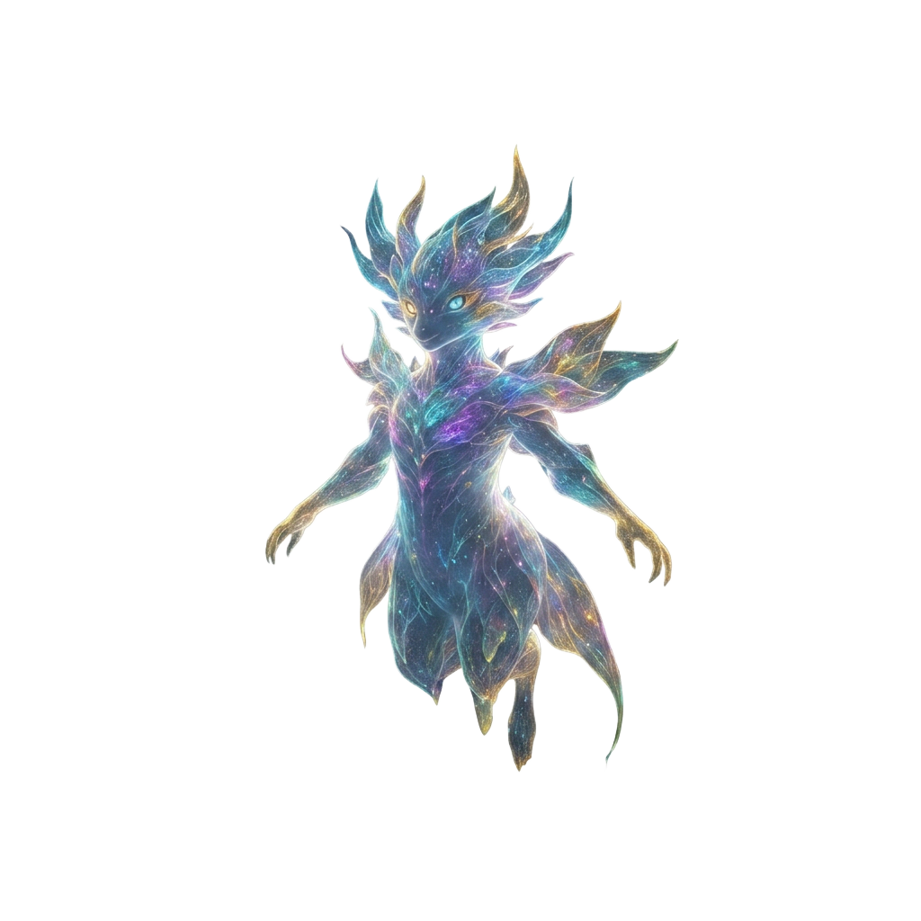 Mysterious Focusdex creature emerging from cosmic light